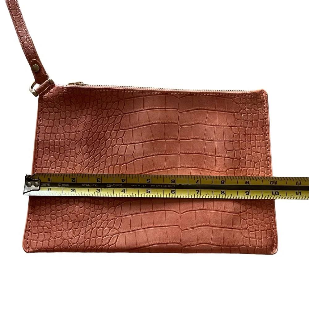 A‎ New Day Women's Coral Pink Alligator Printed Large Wristlet Zip Pouch